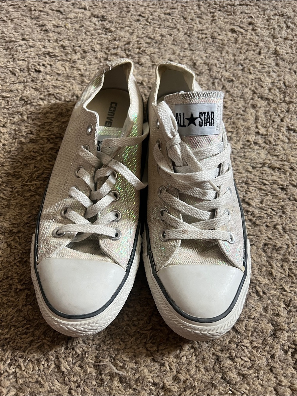 Converse Low Top Sneakers in Iridescent Cream White